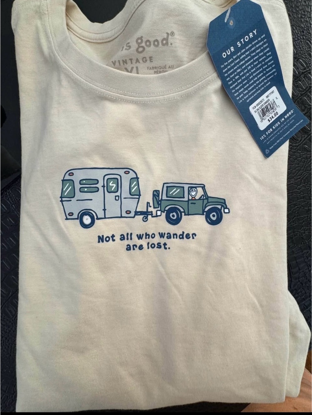 Life Is Good Cream long -Sleeve Tee with Navy & Green Camper Graphic